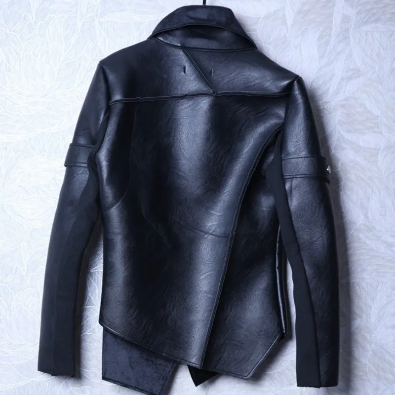 Зимняя Мужская короткая приталенная куртка из искусственной кожи, роскошная дизайнерская панк модная теплая кожаная куртка на молнии, Мужская одежда для сцены, Мужская S-3XL