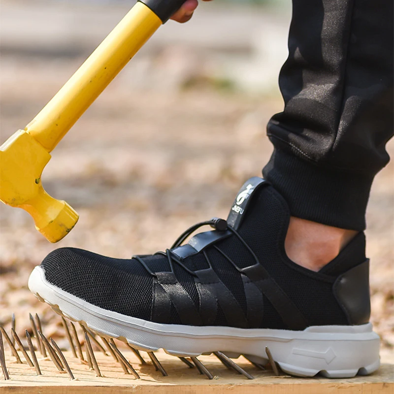Men's Steel Toe Cap Safety Shoes Men Labor Insurance Mesh Lightweight Breathable Protective Shoes Casual Steel Toe Work Shoes