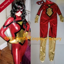 DHL оптом красный Человек-паук женские Блестящий металлический супергероя, Zentai, костюм кошки, костюм для костюмированной игры, для Хэллоуина Костюм SHP392