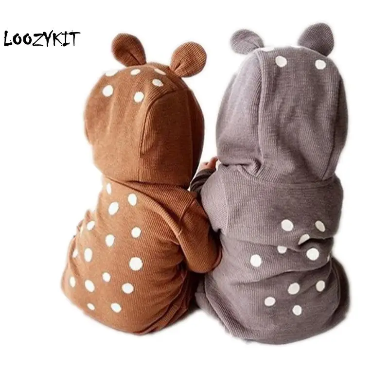 

Loozykit Baby Boy Girl Clothes Spring Autumn Romper 3D Bear Ear Costume Solid Gray Rompers Warm Cotton Romper Playsuit Clothes