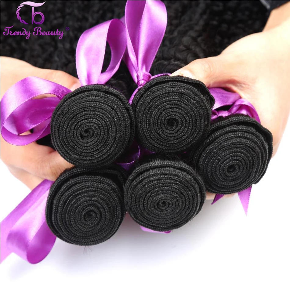 Trendy Beauty Hair 4 Bundles with 4X4 Lace Closure Malaysia Kinky Curly Human Hair Weave Bundles Non Remy Hair Extension Color1B