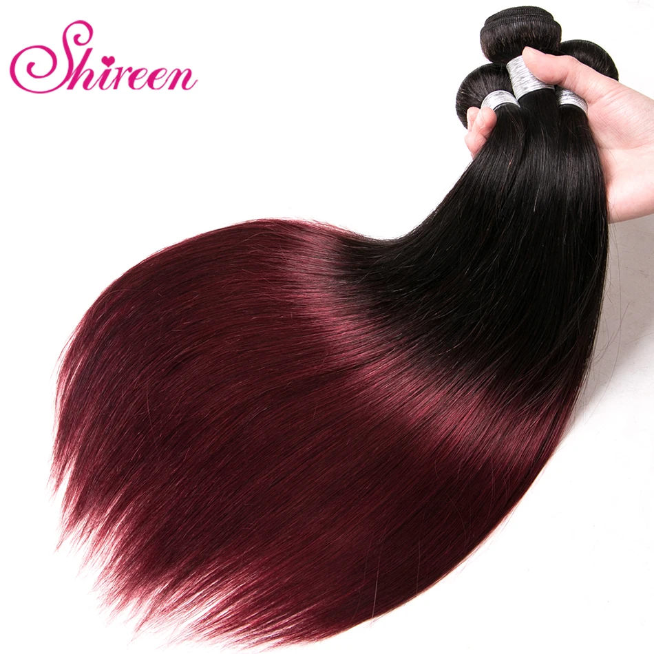 Омбре перуанские волосы плетение прямые 4 пучки сделки 1b бордовый/99j два тона Омбре Реми человеческие волосы пучки Shireen прямые волосы