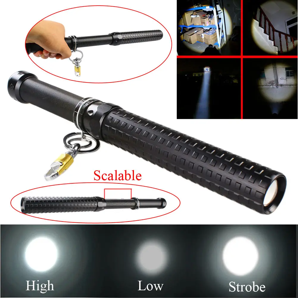 CREE Q5 Powerful LED Zoomable Baseball Bat tactical Flashlight 2000Lumens Security Torch Lamp Emergency Self Defense linternas
