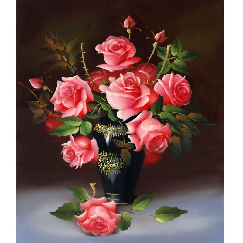 

NEW 3D Diamond Painting Cross Stitch Red rose Floral Vase Needlework Diamond Embroidery Flower round Diamond Decorative 26*30cm