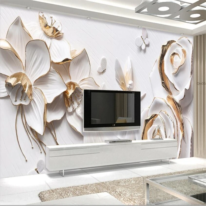 wellyu 3D three-dimensional embossed white floral TV background wall custom large mural green silk cloth wallpaper beibehang papel de parede 3d three dimensional embossed magnolia butterfly new chinese tv background wallpaper papier peint