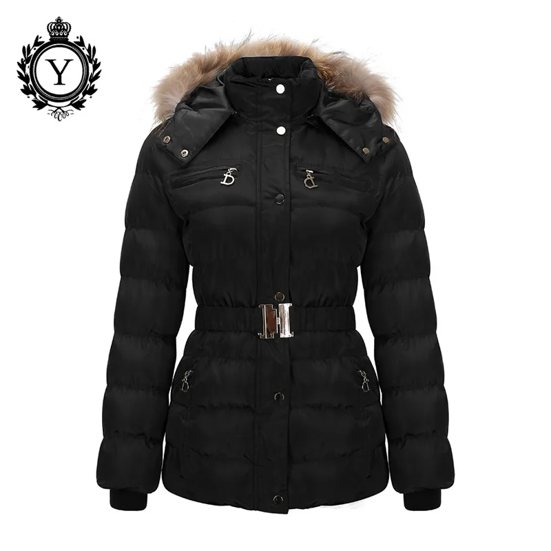 COUTUDI зимняя женская парка коллекция ветрозащитное женское плотное пальто европейский стиль воротник из кроличьего меха женская теплая куртка - Цвет: Black