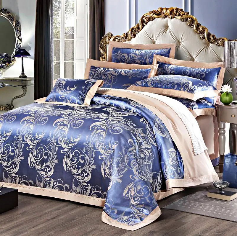 Yarn Dyed cotton Jacquard luxury Bedding Set bluebedding set hello