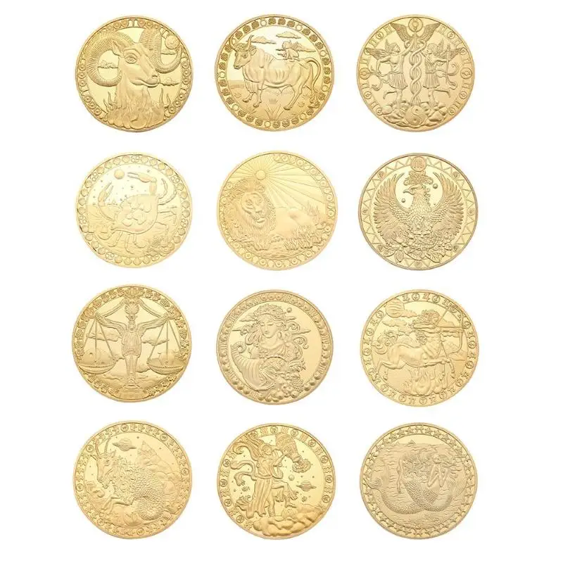 

12 Constellation Commemorative Coin Gold Plated Physical Collection Present Lightweight Delicate for Festival Decorative Gifts