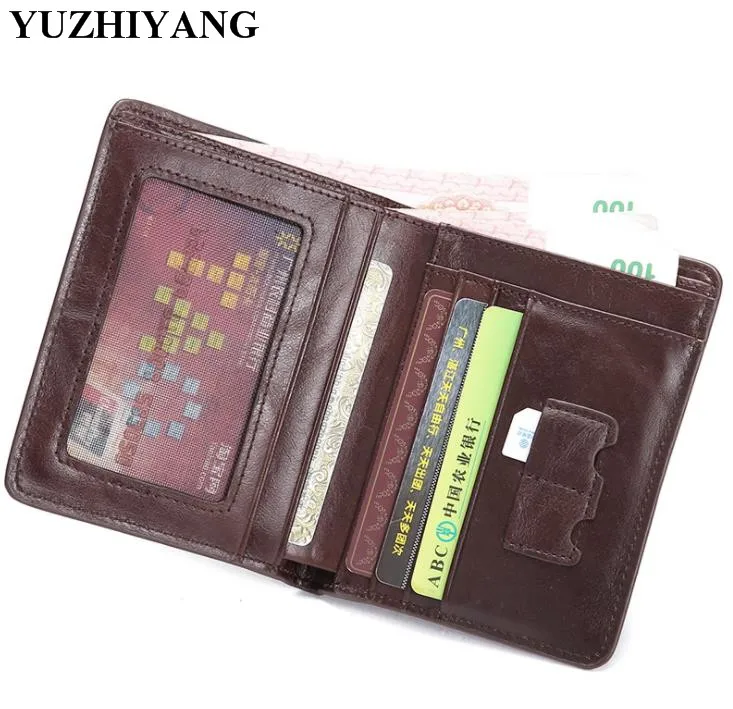 good quality wallet man leather genuine oil brown black wallet men leather slim fashion samll wallet short handmade man wallet