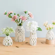 Тканая стеклянная ваза для цветов макраме креативная простая ваза для украшения интерьера маленький свежий сушеный цветок аксессуары для украшения дома Современные