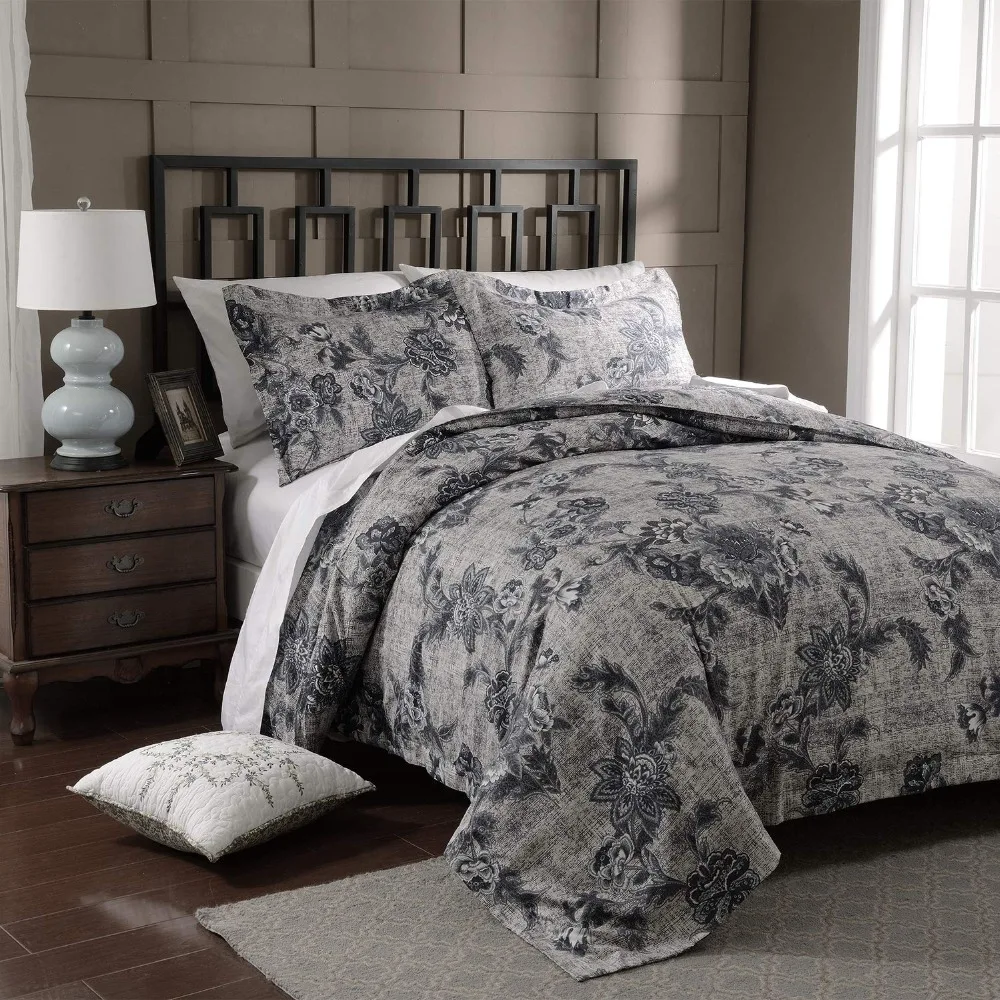 

FreeShipping BigDeal 3pcs Duvet Cover Set Microfiber luxury Printed Navy Blue Include Quilt Cover Pillow Cases Twin Queen King
