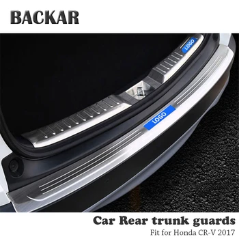 

BACKAR 1pc Auto Car Rear Trunk Bumper Stickers For Honda CRV CR-V 2017 2018 Accessories Trunk Door Trim Anti Collision Stainless