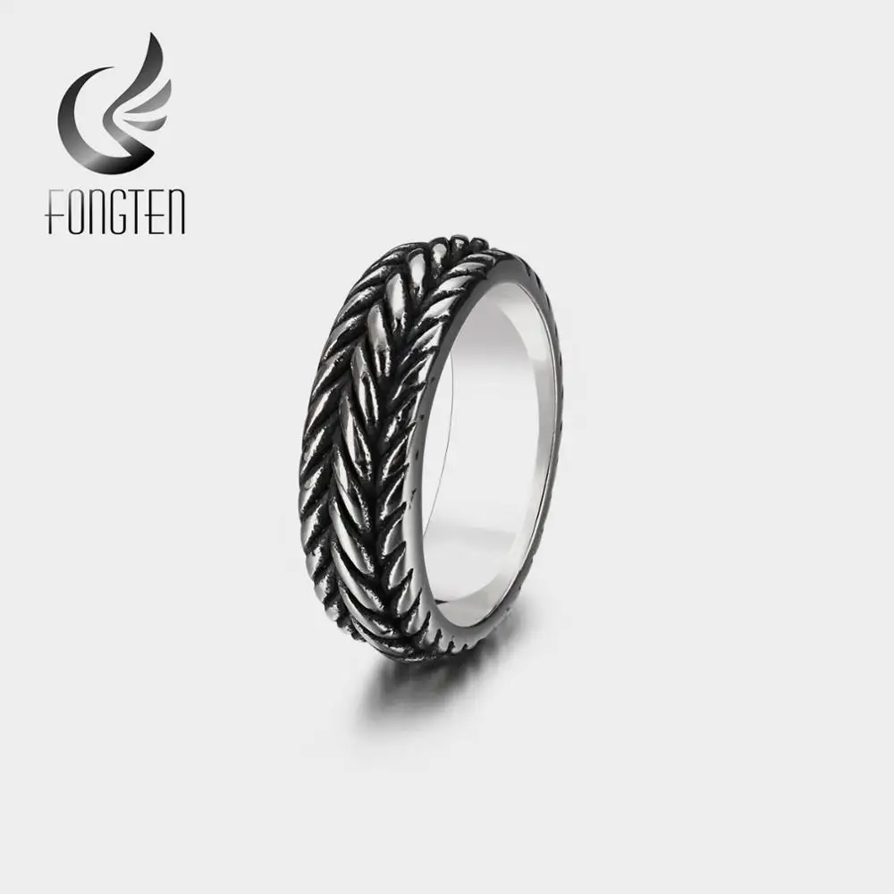 

Fongten Retro Biker Punk Black Vintage Stainless Steel Kpop Sphere Heren Ring Men Fashion