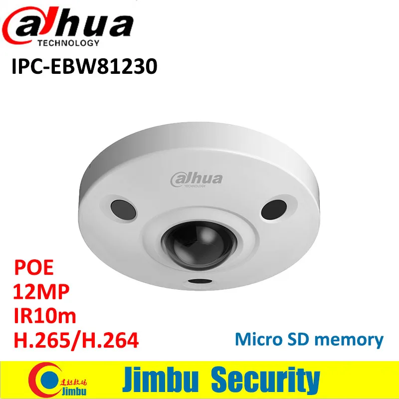 

Dahua 12MP IP Panoramic Fisheye Camera IPC-EBW81230 H.265 support POE IR10m waterproof IP67 mini camera Micro SD memory IK10