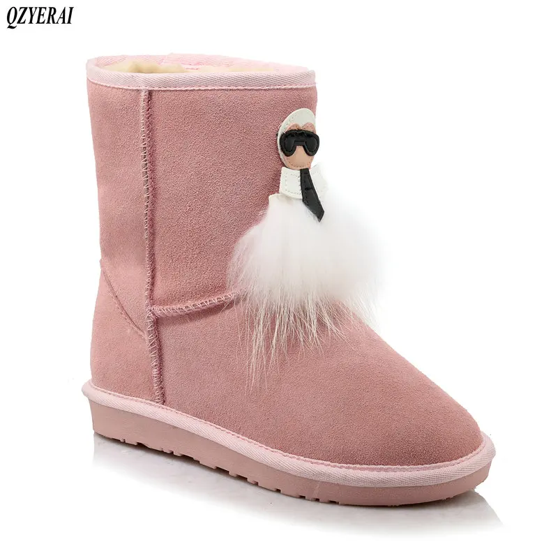 

QZYERAI 2018 hot sale New fashion winter snow boots genuine leather boots comfortable and warm wool shoes size 34-43