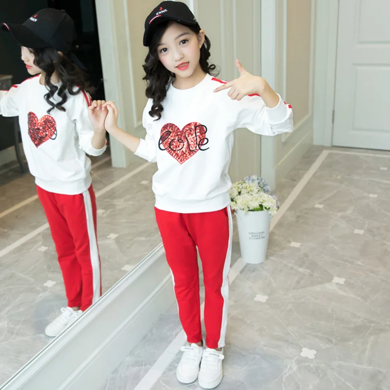 

Clothing Sets 2018 Spring Autumn New Suit Big Kids Long-sleeved fashion Suit children Coat+Pants Two Piece Girls Clothing Set