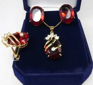 

Free shipping Red Cubic Zirconia Ruby Beads 18KGP Crystal Pendant Necklace Ring Earrings A030 set