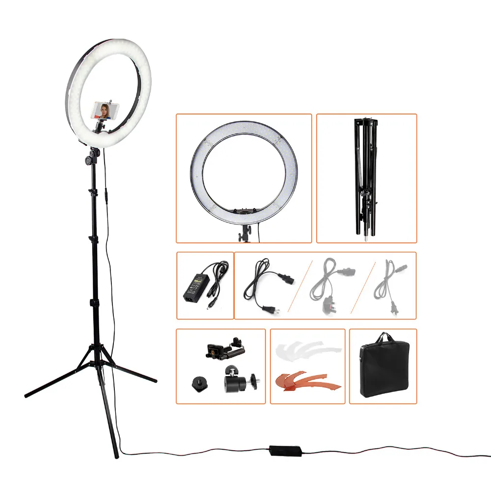 18 240pcs LED 5500K Dimmable Photography Photo Studio Phone Video LED Ring Light Lamp With font