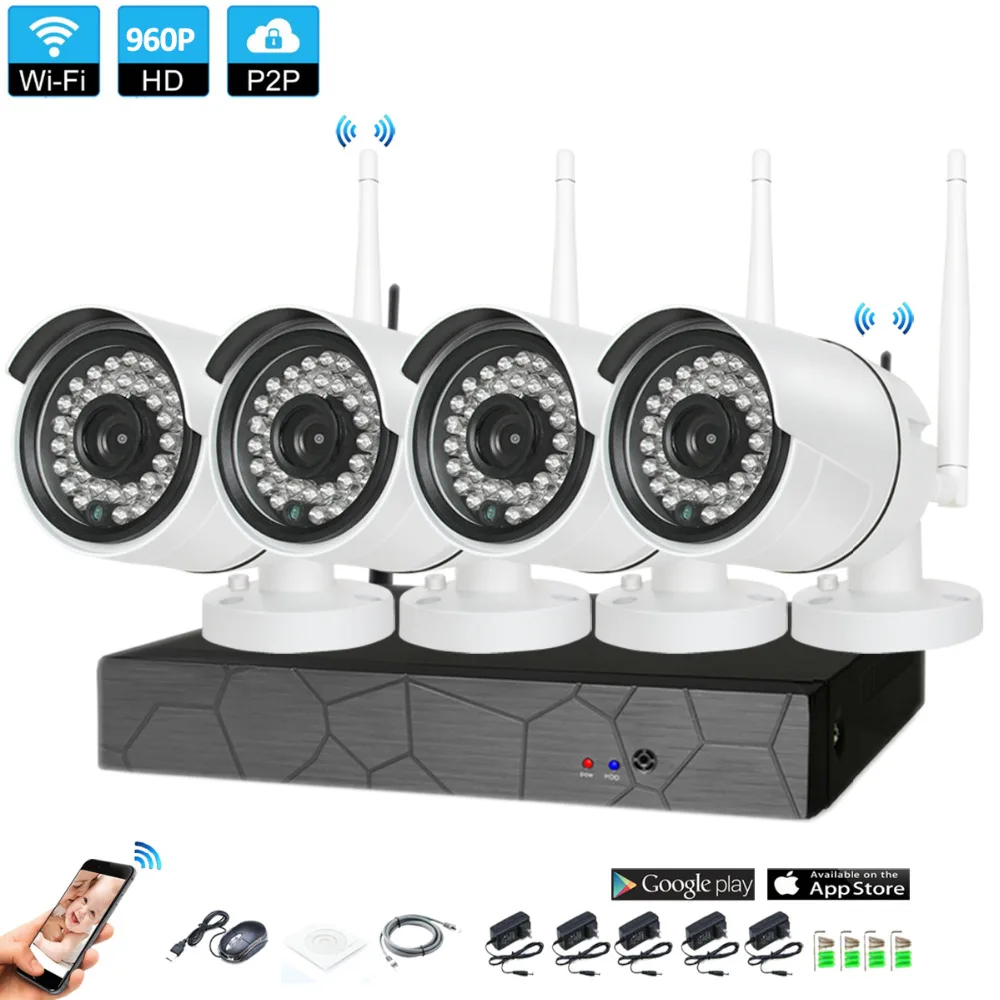 Plug and Play 4CH 1080P HD Wireless NVR Kit P2P 960P Indoor Outdoor IR Night Vision Security 1.3MP IP Camera WIFI CCTV System Plug and Play 4CH 1080P HD Wireless NVR Kit P2P 960P Indoor Outdoor IR Night Vision Security 1.3MP IP Camera WIFI CCTV System