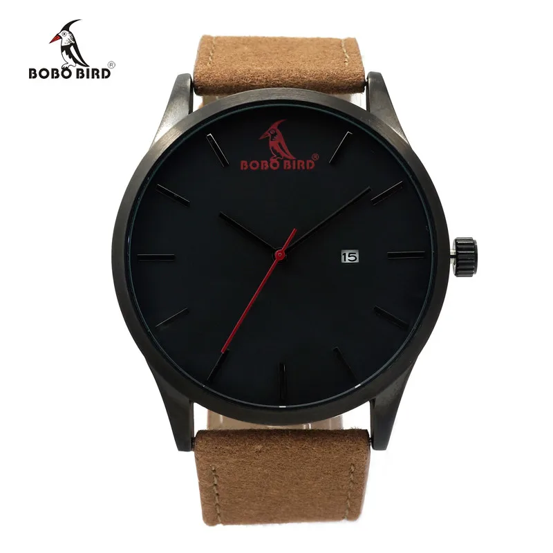 BOBO BIRD G15 мужские модные роскошные брендовые кварцевые часы бизнес военные мужские часы кожаные relogio masculino - Цвет: Brown band