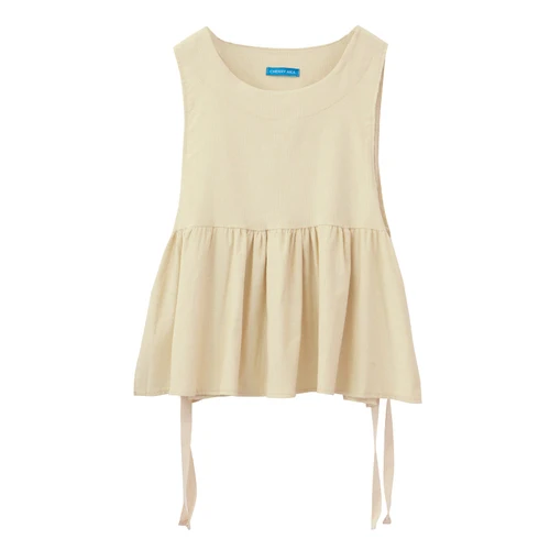 

Solid Simple Loose Pleated Korean Style Cute Fresh Vintage College Wind Sleeveless Thin Female Women Tank Tops