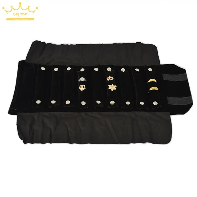 Jewelry Roll Bag Display Ring Package Black Velvet Ring Holder Bag Jewelry Rolls Organizer Ring