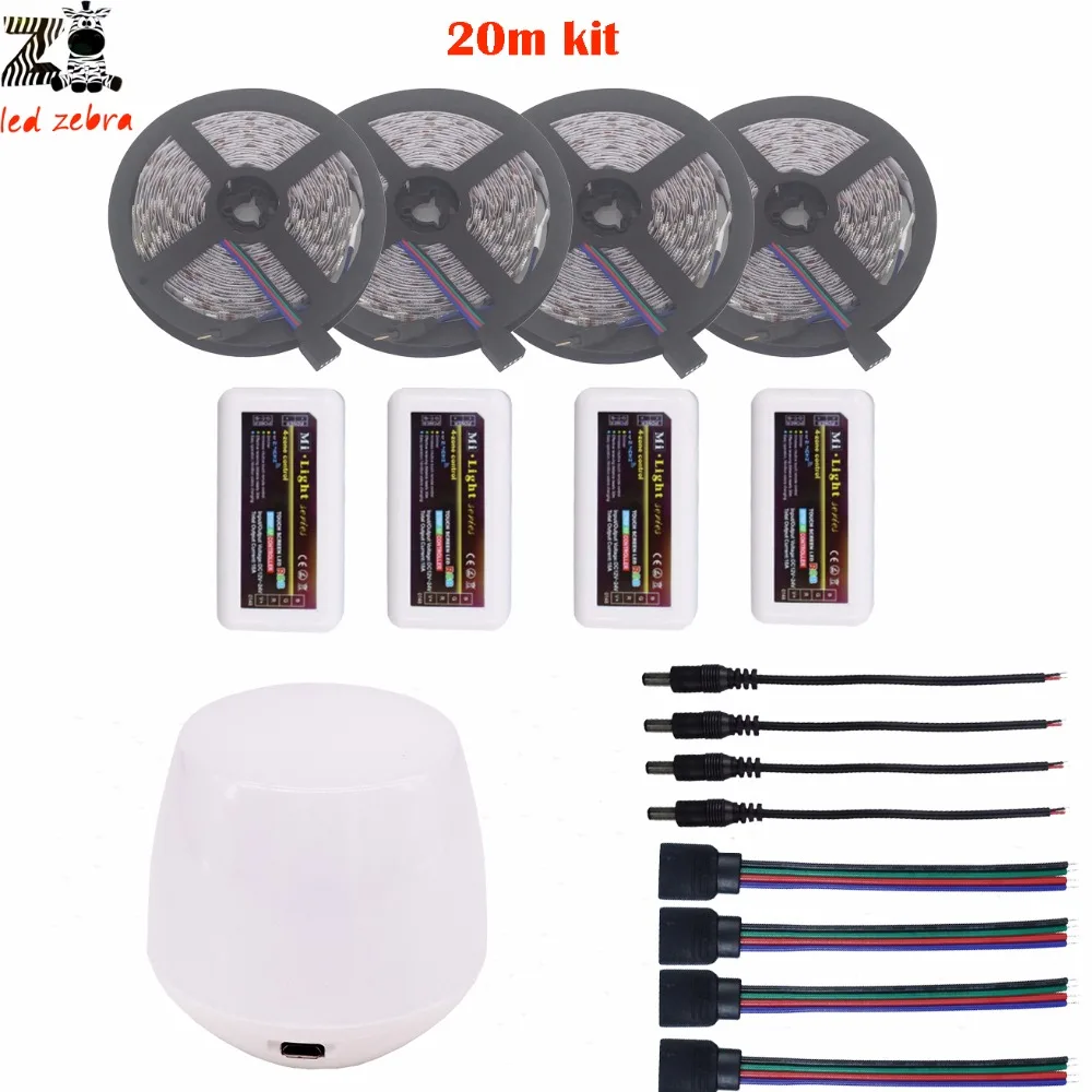 

Highlight 5/10/15/20m 5050 SMD rgb led strip light dc12v+mi.light 2.4G rgb led controller+wifi controller kit