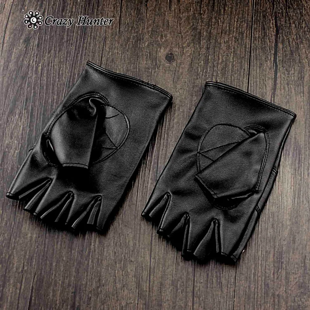 Skull Studded Punk Rock Biker Driving Women/'s Leather Fingerless Gloves