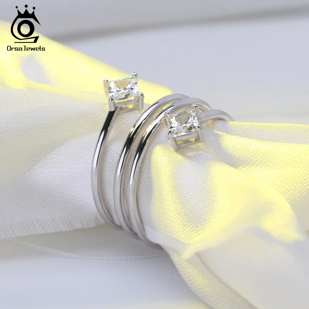 ORSA JEWELS Authentic 925 Sterling Silver Female Rings Unique Design AAA Clear Zircon Women Ring Jewelry Birthday Present SR61