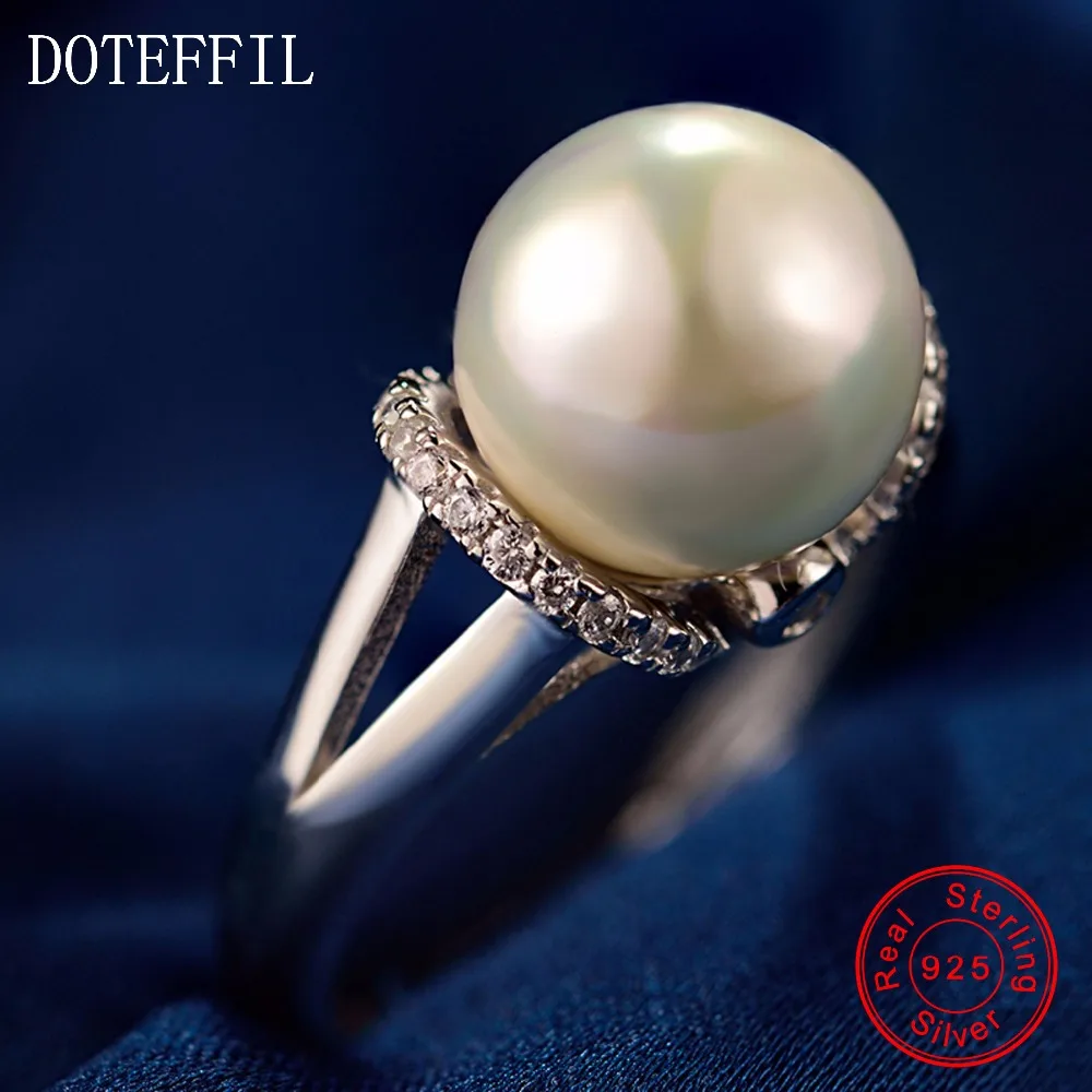 Женское кольцо из серебра 100% пробы с жемчугом 8 мм|silver jewelry|flower ringfashion rings women |