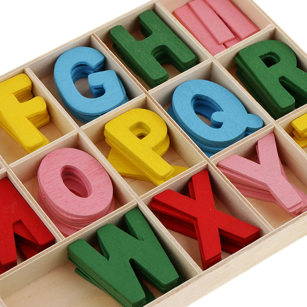 156pcs Colorful Wooden Alphabet Letters Embellishments with Box for Kids Games Toys