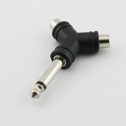 Premium Audio Splitter Adapter - 6.35mm Mono Male to Dual RCA Female Y Connector (Black)