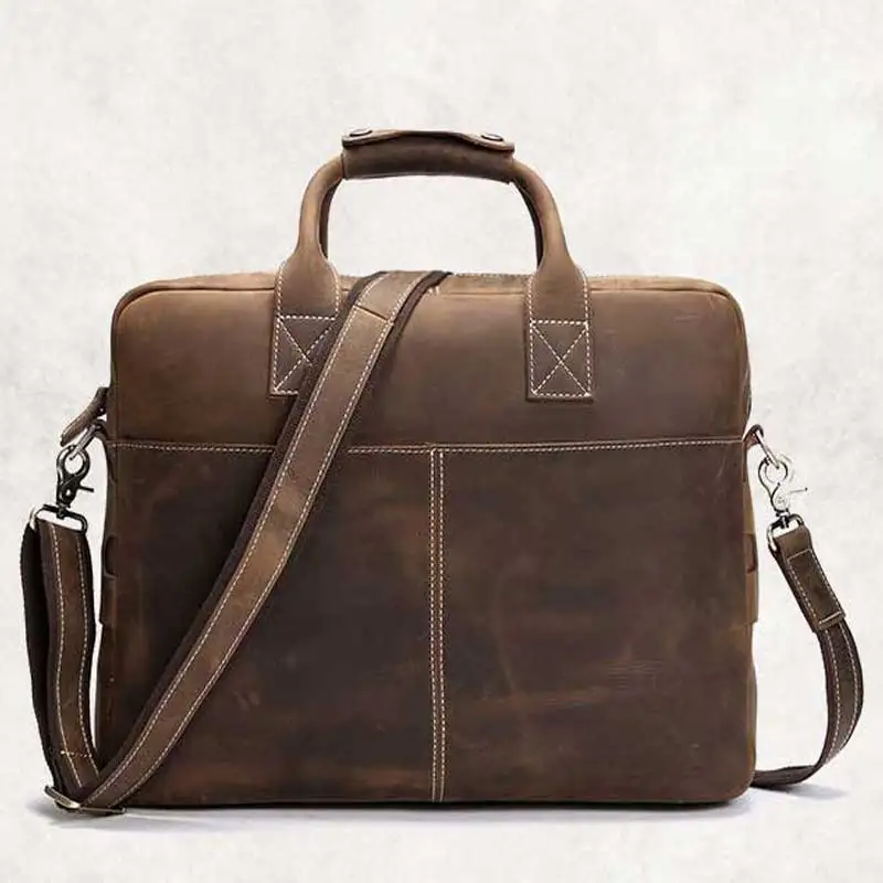 

Crazy Horseskin Men's Single Shoulder Retro Briefcase Leather Handheld Business Computer Head Cover Cowhide