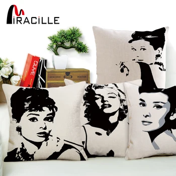 

Miracille Special Design Hollywood Superstar Audrey Hepburn Marilyn Monroe Printed Pillowcase Cotton Linen Cushion Chair Cover