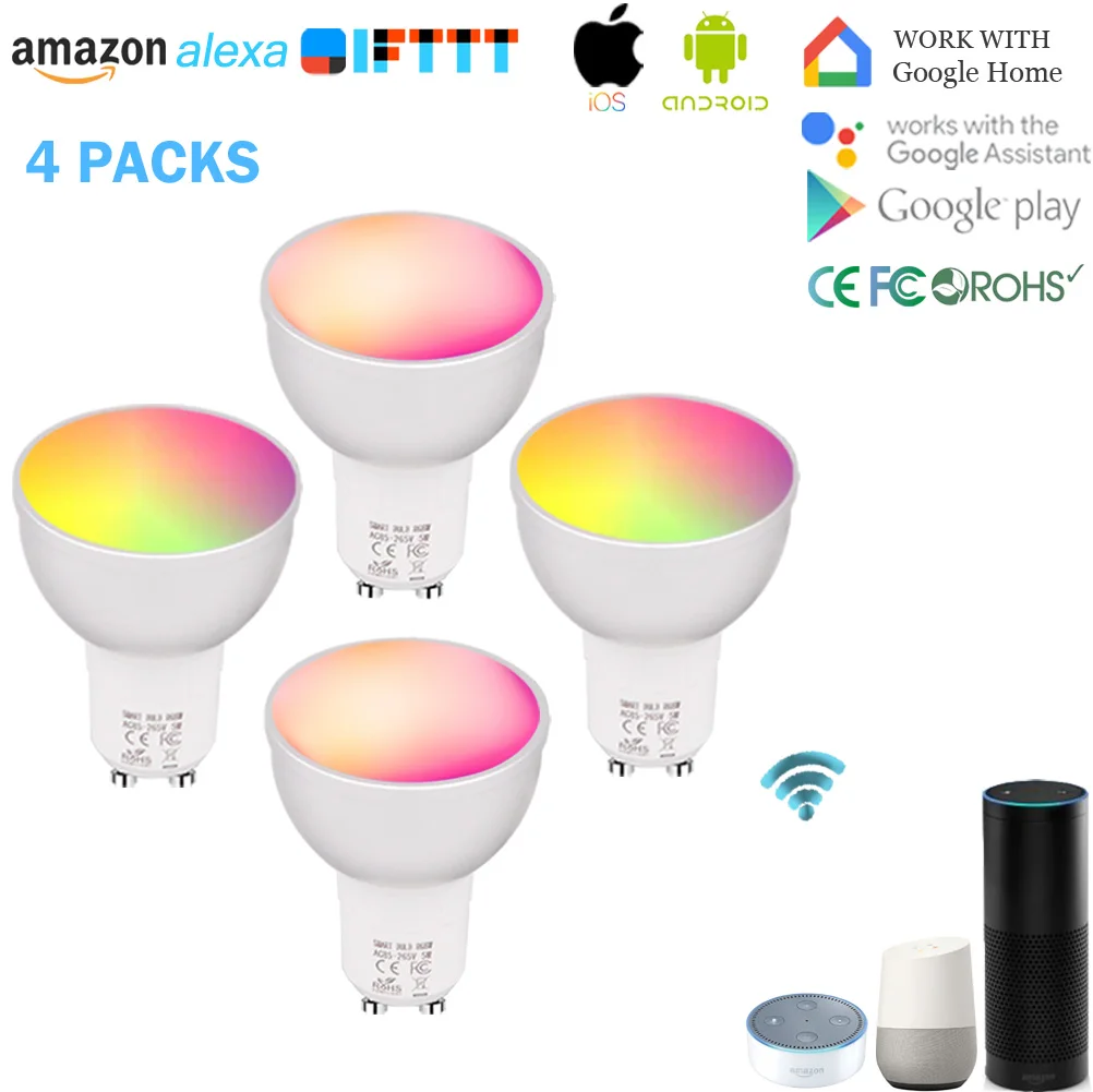 WiFi умная лампочка GU10 RGBW 5 Вт диммируемая умный светодиод с дистанционным
