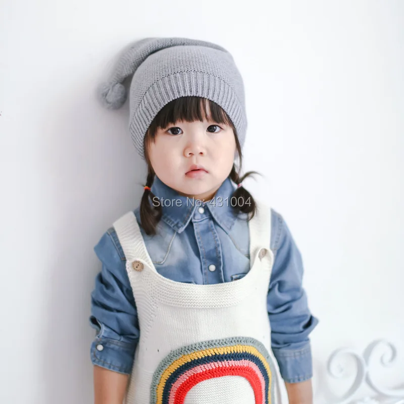New baby candy color winter knitted cap baby girl boys hats long hat