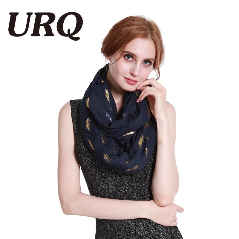 

Europe Style New Fashion Luxury Design Woman loop Scarves 2017 Feather Print Lady Circle Wraps Winter Ring Scarf V7A18873