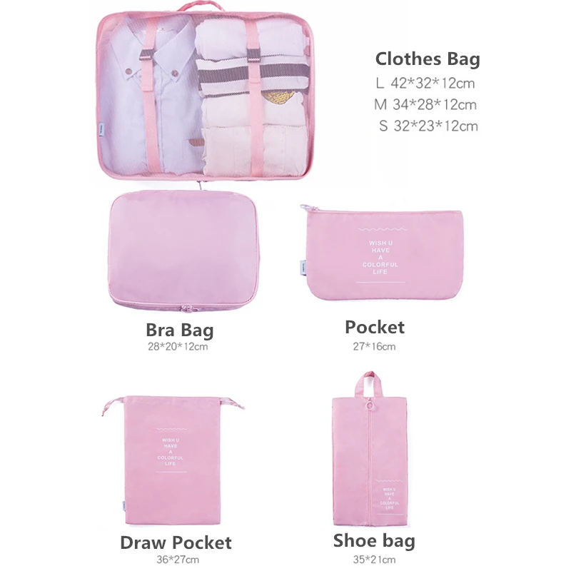 RUPUTIN 7Pcs/set Travel Luggage Organizer Clothes Storage Bag High Quality Waterproof Cosmetic Toiletrie Bag Travel Accessories