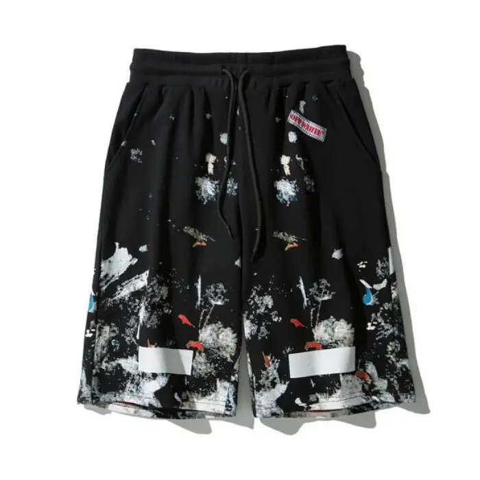 

Splashing ink Starry sky Fireworks Off-White OW Men summer Couple Lovers models Fashion Cotton Casual Loose short pants shorts