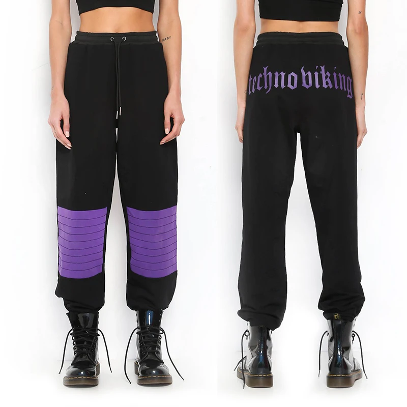 

Gia women techno biking Loose Fitness Leisure Trousers Pants purple black block Trousers Women Pants Women Pantalones Mujer