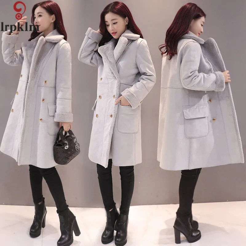 2017 Long Shearling Suede Cloak Winter Jacket Women Lapel Thick Warm Women's Coats Overcoat Jaqueta De Couro Feminino LZ256