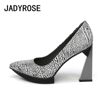 

Women Sexy Pointed Toe Pumps Real Leather 11cm Chunky High Heels Party Bridal Wedding Shoes Woman Platform Formal Office Shoes