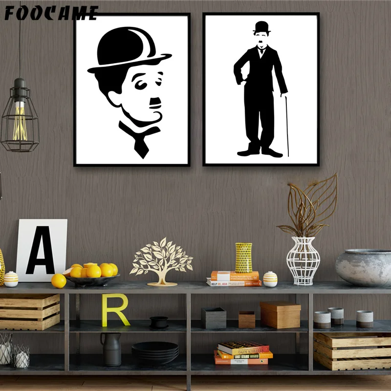 

FOOCAME Charlie Chaplin Portrait the Tramp Posters and Prints Art Canvas Painting Home Decor Wall Pictures For Living Room