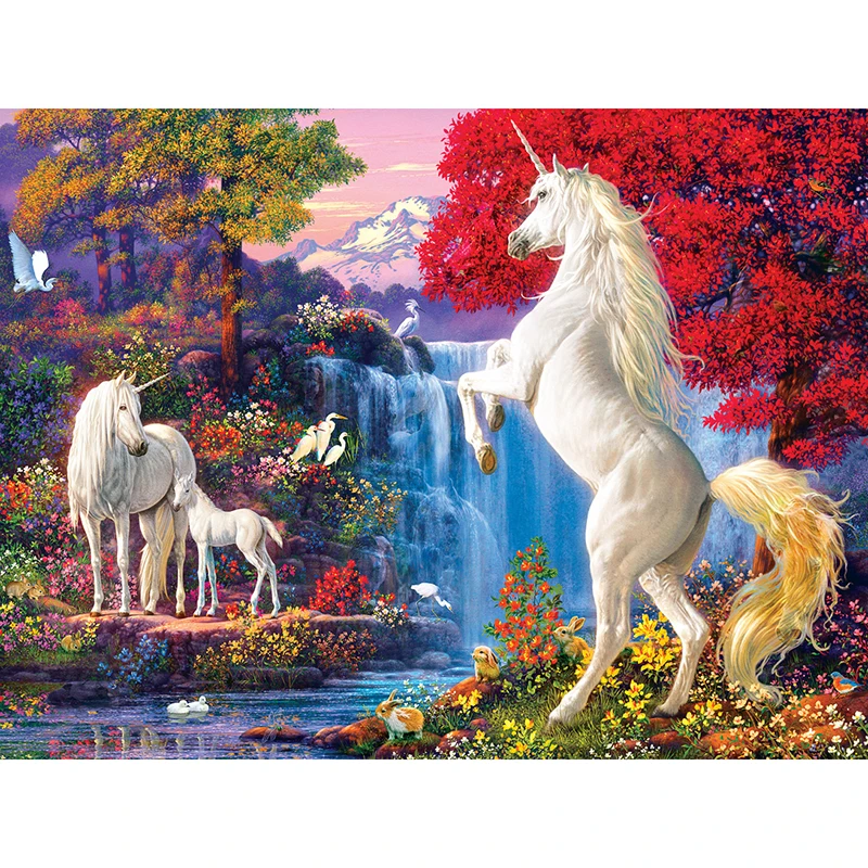 Two white horse  Full drill diamond embroidery 3d diamond cross stitch fashion diamond mosaic pictures of rhinestones (2)
