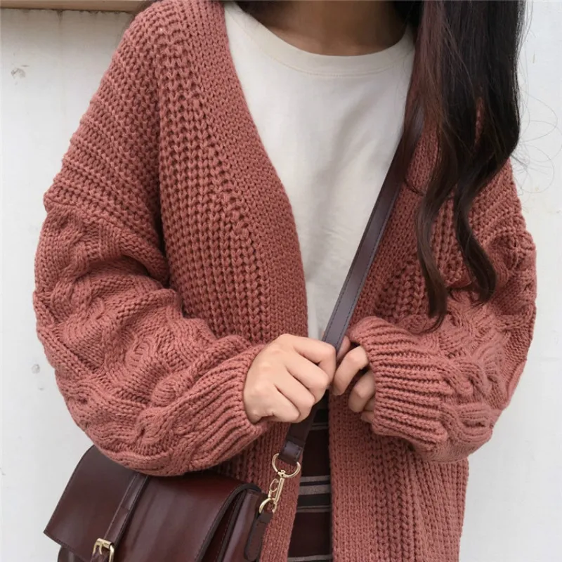 

Knit Cardigan Sweater Women Long Sleeve Pockets Open Front Chunky Cardigan Ladies 2017 Fall Winter wram Sweater Coat Pull Femme