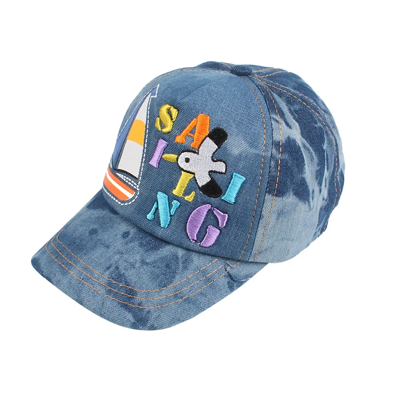 Fashion Kids Baseball Caps Cotton Denim Summer Sun Caps Cowboy Letter Sailboat Snapback Hat Cap For Girls Baby Boys Clothing (8)