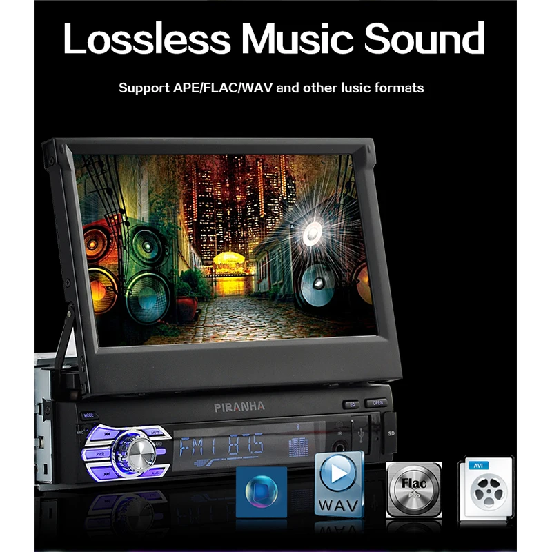 

7" HD Touch Screen Retractable Screen Remote Control Multi Language Menu FM Radio Aux-in Car Stereo MP3 MP4 Support USB/SD