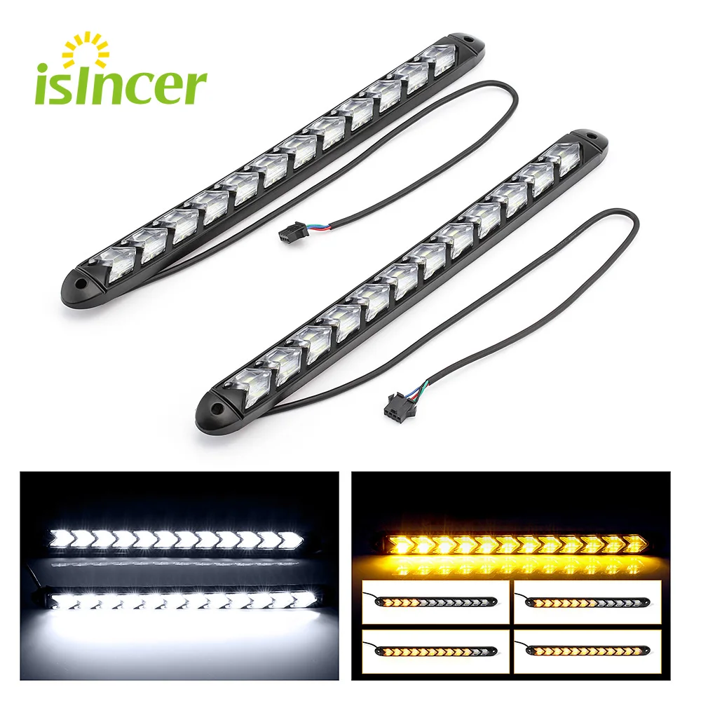 

2Pcs Dynamic LED DRL Daytime Running Light Car Styling Arrow Streamer Flowing Amber Turn Signal Warning Steering Fog Day Lamp