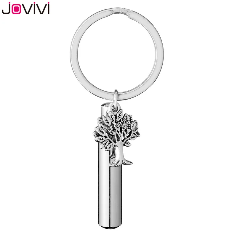 Tree of Life Cremation Urn Keychain Keepsake Stainless Steel Memorial Ashes Keyring