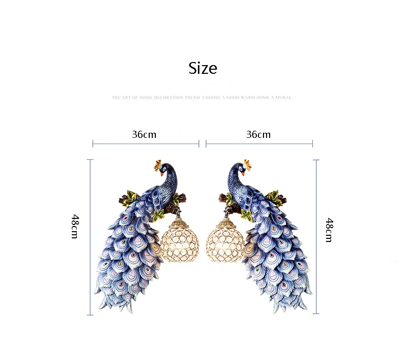 Европейский бра гостиной настенные ТВ бра спальня ночники Личность Творческая Павлин проход Кристалл Бра